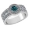 Certified 1.92 Ctw Treated Fancy Blue Diamond And White Diamond 14k White Gold Halo Ring (I1/I2)