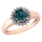 Certified 1.48 Ctw Treated Fancy Blue Diamond And White Diamond Wedding/Engagement Style 14k Rose Go