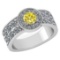 Certified 1.92 Ctw Treated Fancy Yellow Diamond And White Diamond 14k White Gold Halo Ring (I1/I2)