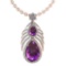 Certified 7.50 Ctw Amethyst And Diamond Pear shape Necklace For womens 14K Rose Gold (VS/SI1)