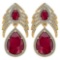 Certified 7.38 Ctw Ruby And Diamond Pear Shape Hangling Stud Earrings 14K Yellow Gold (VS/SI1)