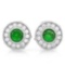 PRETTY 1 1/5 CTW CREATED EMERALD & 1/4 CTW (28 PCS) FLAWLESS CREATED DIAMOND .925 STERLING SILVER EA
