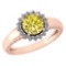 Certified 1.48 Ctw Treated Fancy Yellow Diamond And White Diamond Wedding/Engagement Style 14k Rose