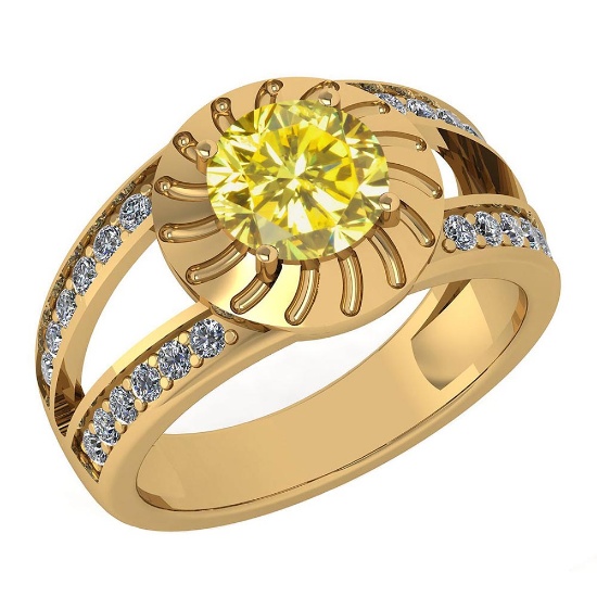 Certified 1.58 Ctw Treated Fancy Yellow Diamond And White Diamond Wedding/Engagement Style 14k Yello