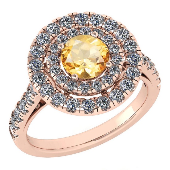 Certified 1.99 Ctw Citrine And Diamond Wedding/Engagement Style 14K Rose Gold Halo Ring (VS/SI1)