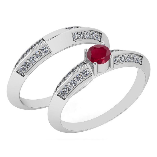 Certified .55 Ctw Ruby And Diamond Wedding/Engagement Style 14K White Gold Halo Ring (VS/SI1)