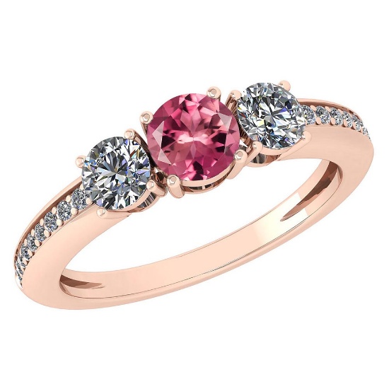 Certified 1.06 Ctw Pink Tourmaline And Diamond Wedding/Engagement Style 14k Rose Gold Halo Ring (VS/