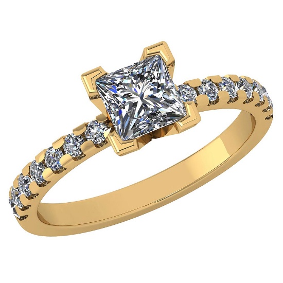 Certified 0.96 Ctw Diamond VS/SI1 Princess Cut 14K Yellow Gold Halo Ring Made In USA