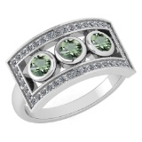 Certified 0.72 Ctw Green Amethyst And Diamond Wedding/Engagement Style 14K White Gold Halo Ring (VS/