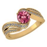Certified 1.47 Ctw Pink Tourmaline And Diamond Wedding/Engagement Style 14K Yellow Gold Halo Ring (V