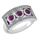 Certified 0.72 Ctw Amethyst And Diamond Wedding/Engagement Style 14K White Gold Halo Ring (VS/SI1)