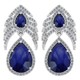 Certified 7.38 Ctw Blue Sapphire And Diamond Pear Shape Hangling Stud Earring 14k White Gold (SI2/I1