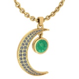 Certified 1.76 Ctw Emerlad And Diamond Moon Necklace For womens New Expressions Love collection 14K