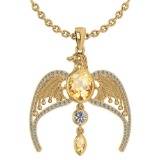 Certified 3.41 Ctw Citrine And Diamond Eagle Necklace For womens collection 14K Yellow Gold (VS/SI1)