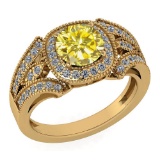 Certified 1.58 Ctw Treated Fancy Yellow Diamond And White Diamond Wedding/Engagement Style 14K Yello