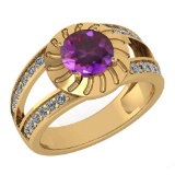 Certified 1.58 Ctw Amethyst And Diamond Wedding/Engagement Style 14k Yellow Gold Halo Rings (VS/SI1)