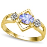 0.7 CTW GENUINE TANZANITE & GENUINE DIAMOND (8 PCS) 10KT SOLID YELLOW GOLD RING