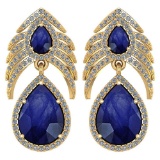 Certified 7.38 Ctw Blue Sapphire And Diamond Pear Shape Hangling Stud Earrings 14K Yellow Gold (VS/S