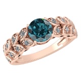 Certified 1.47 Ctw Treated Fancy Blue Diamond And White Diamond Wedding/Engagement Style 14k Rose Go