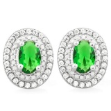 STUNNING 2 CTW CREATED EMERALD & FLAWLESS CREATED DIAMOND .925 STERLING SILVER EARRINGS