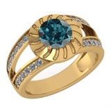 Certified 1.58 Ctw Treated Fancy Blue Diamond And White Diamond Wedding/Engagement Style 14k Yellow