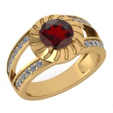 Certified 1.58 Ctw Garnet And Diamond Wedding/Engagement Style 14k Yellow Gold Halo Rings (VS/SI1)