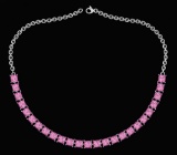 Certified 18.75 Ctw Pink Tourmaline Princess Shape Necklace For womens 21st Century New collection 1