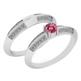 Certified .55 Ctw Pink Tourmaline And Diamond Wedding/Engagement Style 14K White Gold Halo Ring (VS/