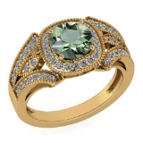 Certified 1.58 Ctw Green Amethyst And Diamond Wedding/Engagement Style 14K Yellow Gold Halo Ring (VS