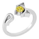 Certified 0.37 Ctw Treated Fancy Yellow Diamond And White Diamond Cat Style Ring 14K White Gold (SI2