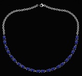 Certified 18.75 Ctw Blue Sapphire Princess Shape Necklace For womens 21st Century New collection 14K