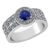 Certified 1.92 Ctw Blue Sapphire And Diamond 14k White Gold Halo Ring (SI2/I1)