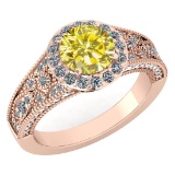 Certified 1.89 Ctw Treated Fancy Yellow Diamond And White Diamond Wedding/Engagement Style 14k Rose