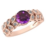 Certified 1.47 Ctw Amethyst And Diamond Wedding/Engagement Style 14k Rose Gold Halo Rings (VS/SI1)