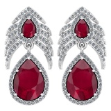 Certified 7.38 Ctw Ruby And Diamond Pear Shape Hangling Stud Earring 14k White Gold (SI2/I1)