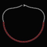 Certified 12.50 Ctw Garnet Emerlad Cut Shape Necklace For womens 21st Century New collection 14K Whi