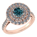 Certified 1.99 Ctw Treated Fancy Blue Diamond And White Diamond Wedding/Engagement Style 14K Rose Go