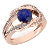 Certified 1.47 Ctw Blue Sapphire And Diamond Wedding/Engagement Style 14K Rose Gold Halo Ring (VS/SI