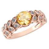 Certified 1.47 Ctw Citrine And Diamond Wedding/Engagement Style 14k Rose Gold Halo Rings (VS/SI1)