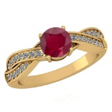 Certified 1.05 Ctw Ruby And Diamond 14K Yellow Gold Halo Ring (VS/SI1)