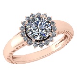 Certified 1.48 Ctw Diamond Wedding/Engagement Style 14k Rose Gold Halo Rings (SI1/SI2)
