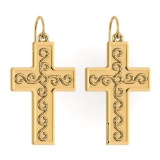 Gold Cross Wire Hook Earrings 14K Yellow Gold Made In Italy