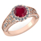 Certified 1.89 Ctw Ruby And Diamond Wedding/Engagement Style 14k Rose Gold Halo Ring (SI2/I1)