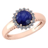 Certified 1.48 Ctw Blue Sapphire And Diamond Wedding/Engagement Style 14k Rose Gold Halo Rings (VS/S