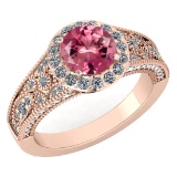 Certified 1.89 Ctw Pink Tourmaline And Diamond Wedding/Engagement Style 14k Rose Gold Halo Ring (SI2