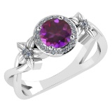Certified 1.00 Ctw Amethyst And Diamond 14k White Gold Halo Ring (VS/SI1)
