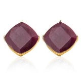 2.75 CTW RUBY 10K SOLID YELLOW GOLD CUSHION SHAPE EARRING
