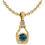 Certified 1.36 Ctw Treated Fancy Blue Diamond And White Diamond bottle Necklace For womens New Expre