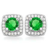PRECIOUS 1 1/5 CTW CREATED EMERALD & 1/2 CTW (48 PCS) FLAWLESS CREATED DIAMOND .925 STERLING SILVER