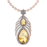 Certified 7.50 Ctw Citrine And Diamond Pear shape For womens Necklace 14K Rose Gold (VS/SI1)